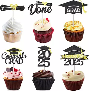 24 Pack 2025 Congrats Grad Cupcake Toppers Set, Glitter Graduation Cupcake Decor - Picture 1 of 12