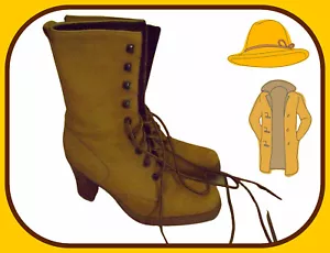 Botas de combate NINE WEST 7.5 con cordones de cuero bloque alto tacón alto doradas clásicas - Imagen 1 de 11