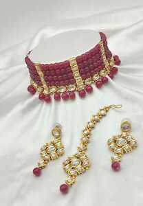 Ethnic Bollywood Gold Tone Indian Bridal Fashion Jewelry Pearl Necklace Set