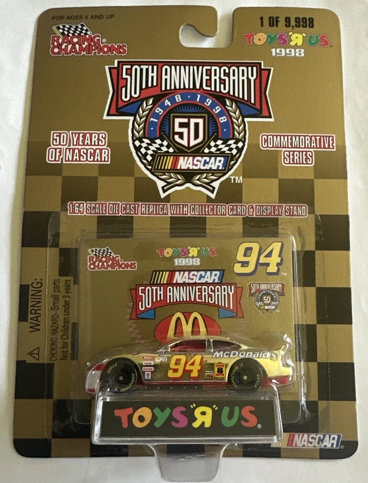Racing Champions Bill Elliot 50th Anniversary Gold Car Toys R US 1 of 9 998