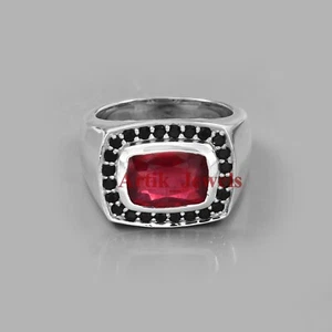 Heated Ruby Gemstone with 925 Sterling Silver Ring for Men's #1079 - Picture 1 of 15