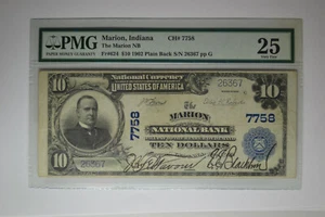 Marion, IN - $10 1902 Plain Back Fr. 624 The Marion NB Ch. # 7758 - Picture 1 of 4
