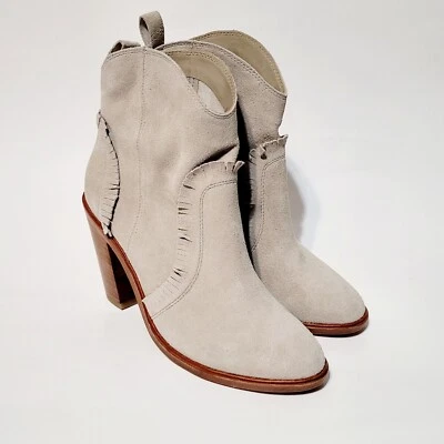 Joie Mathilde Western Ankle Boots Fringe Suede Gray Cream Boho Wms 37.5EU  7.5US - Image 1 of 4