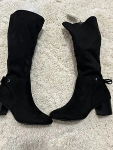 Charter Club Women's Jaccque Boots Black Size 5.5 Bow Accent faux suede knee hi - Picture 1 of 13