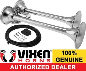 VIXEN HORNS TRAIN AIR HORN 2 STAINLESS STEEL TRUMPETS FOR TRUCK/CAR LOUD SOUND - Picture 1 of 9
