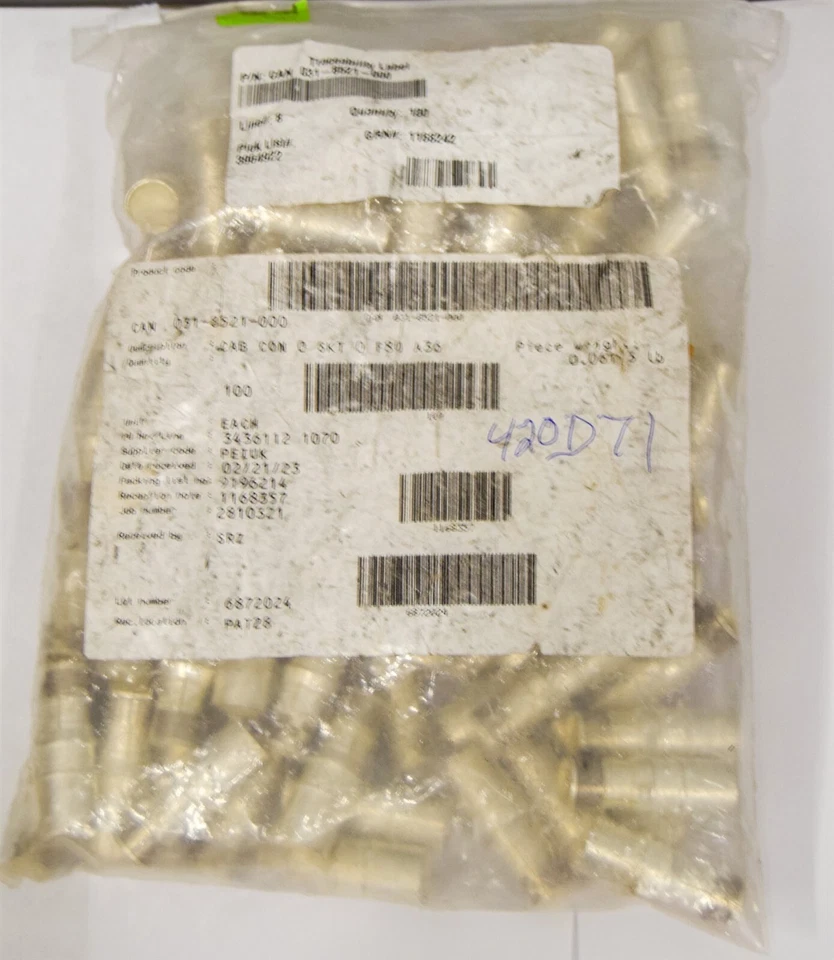 (100) ITT CANNON 031-8521-000 CA Bayonet Contact 0AWG 245A Socket Crimp (S21-0) - Image 1 of 1