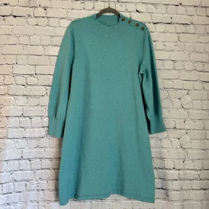 Talbots Sweater Dress Womens Plus Petite 1X Green Speckled Button Shoulder - Picture 1 of 14