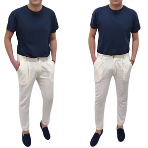 Pantalones Hombre 100% Lino Made IN Italy Chino Ligero Jeans Bolsillos América - Imagen 1 de 14