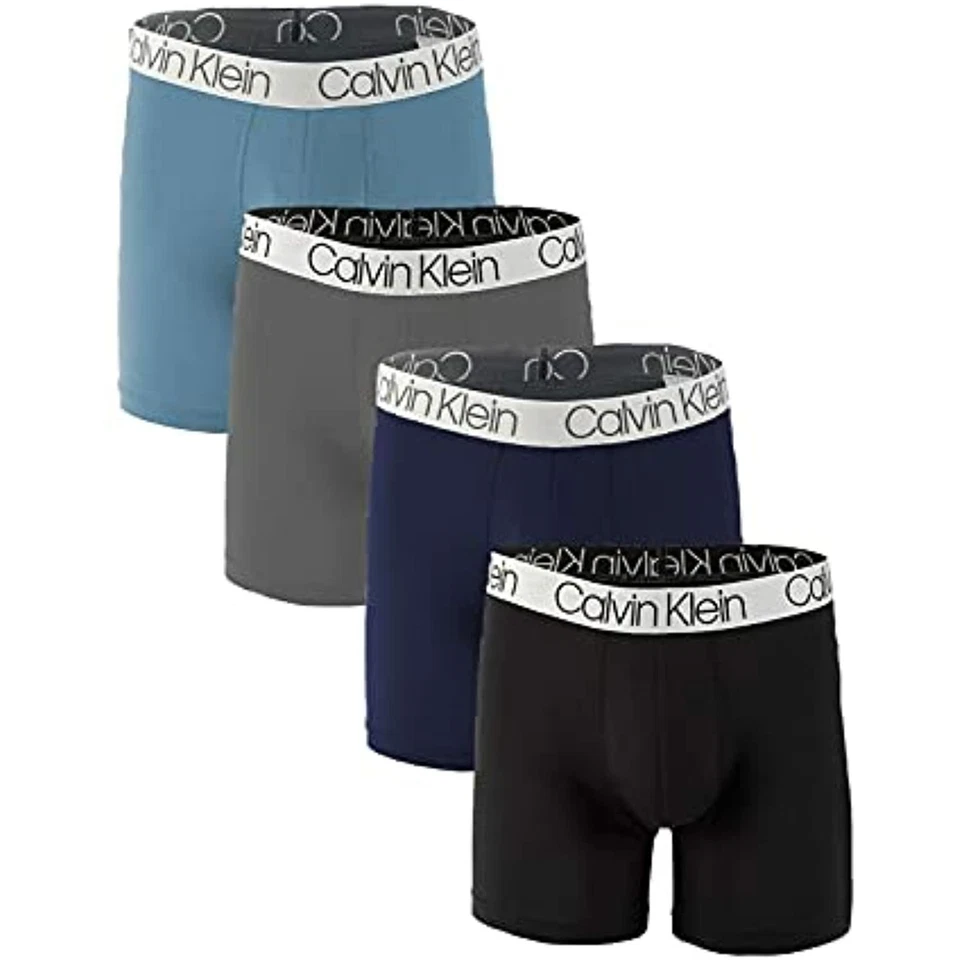 Paquete de 4 calzoncillos boxer de microfibra Calvin Klein para hombre negros/obsidiana/grises/azules talla M Foto 1 de 1