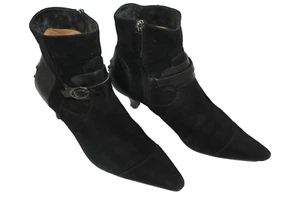 TOD'S women shoes boot heel sz 7 Europe 38 black suede leather S9283 - Picture 1 of 5