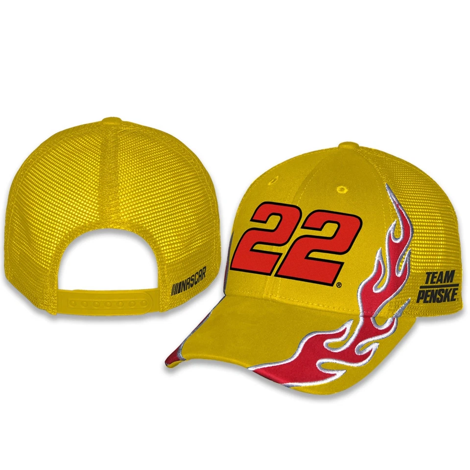 Bandera a Cuadros Deportes Joey Logano 2025 Llama #22 Snapback Malla Sombrero Amarillo Foto 1 de 1