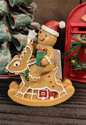 Lebkuchenmann auf Schaukelpferd Weihnachten Landhaus 11 x 5 x  12cm Clayre & Eef - Bild 1 von 4