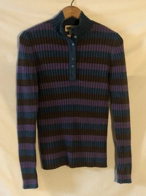 Suéter Gander Mountain para mujer a rayas púrpura azul acanalado botones elásticos Foto 1 de 4