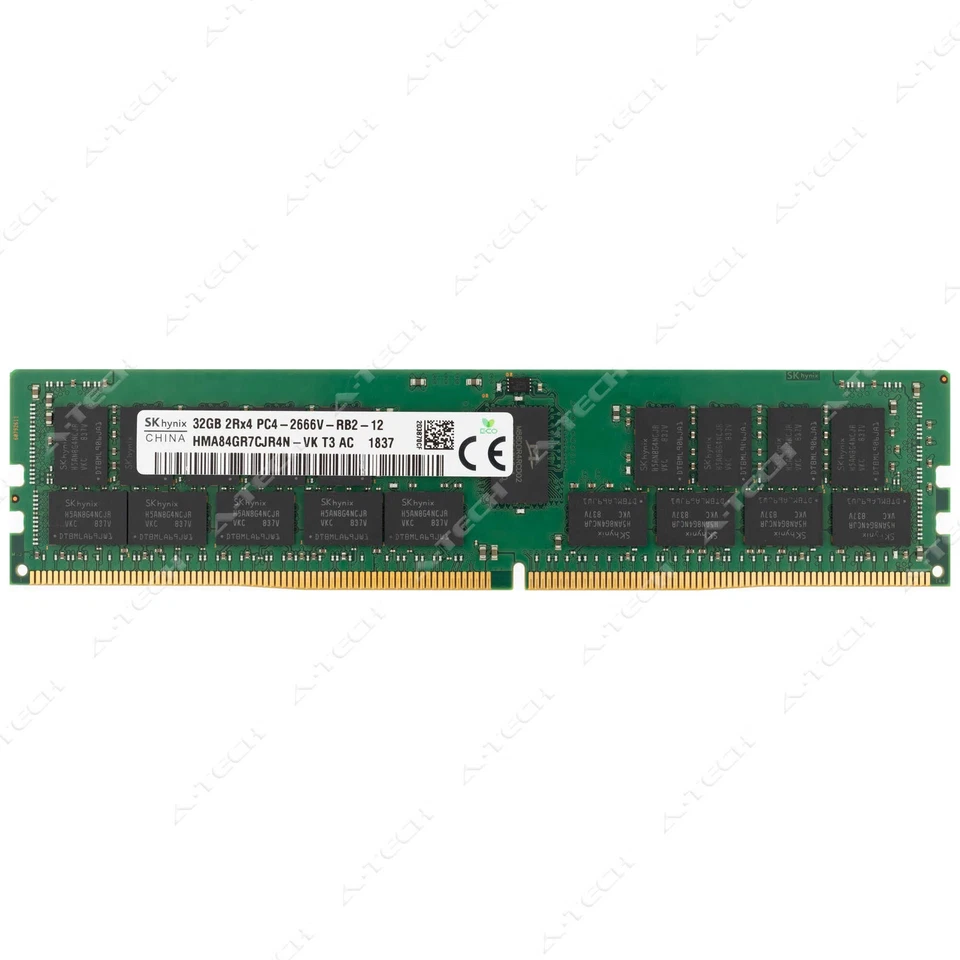 Hynix 32GB DDR4-2666 PC4-21300 2Rx4 ECC RDIMM Server Memory RAM HMA84GR7CJR4N-VK - Image 1 of 2