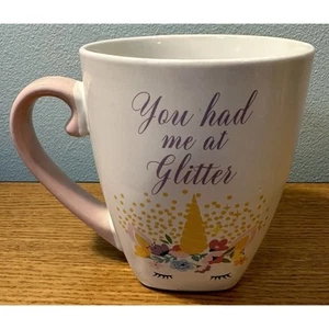 You Had Me At Glitter Unicorn Larg Coffee Mug Rainbow Glitter Pink White Unicorn - Picture 1 of 7