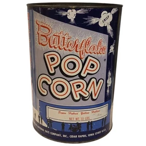 Vintage Butterflocke Popcorn Dose groß 9 in Zeder Stromschnellen Sammlerstück Werbung - Bild 1 von 24