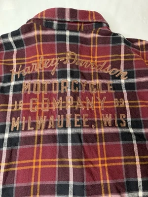 Harley Davidson Men Size 2XL Burgundy & Black Plaid Button Embroidered Shirt - Image 1 of 4
