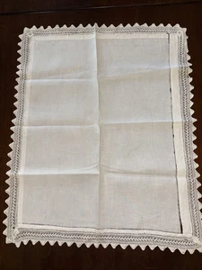 Vintage Linen Runner w/Hand-Crocheted Lace Trim 23x19” Cutter/Repair Craft Piece - Picture 1 of 6