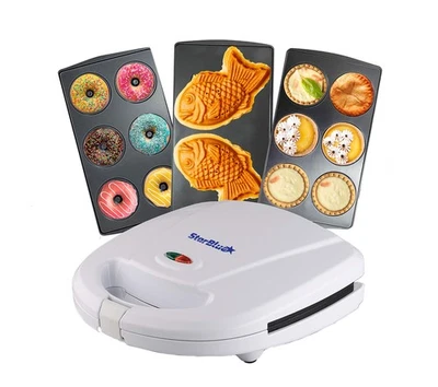 Mini-Donuts Maker, Mini-Pie and Quiche Maker, Taiyaki Maker – NEW 3 in 1 Thre... - Image 1 of 4