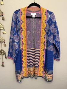 Women’s Colorful Boho Multi Pattern Open Cardigan Peck & Peck Size Large - Picture 1 of 9