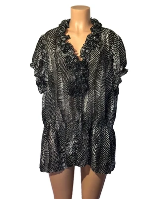 Y2K Sunny Taylor Size (3X) Ruffle Neck Tunic Top  Flutter Sleeve Feminine Blouse - Image 1 of 4