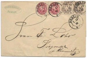 GERMANY Prussia 1865 double franking Mi.15b & Mi.16a to Chemnitz ⊙ 'POST FREE' - Picture 1 of 2