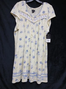 Earth Angels Nightgown 2XL Yellow Blue Floral Lace Accent Buttons Short Sleeve - Picture 1 of 4
