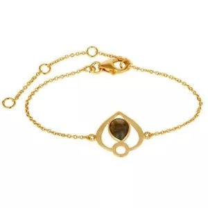 18K Yellow Gold Plated Sterling Silver Labradorite Gemstone Bracelet Jewelry - Picture 1 of 2