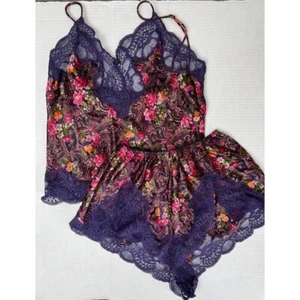 Oscar de la Renta lingerie vintage stain lace paisley high waist pajama tank set - Picture 1 of 16