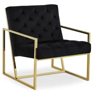Silla Chesterfield Sillón Chesterfield Negro Oro Acero Inox. Samtstoff - Imagen 1 de 4