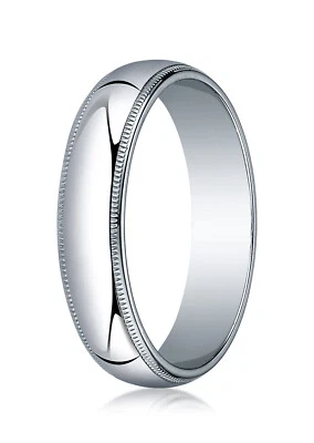 Anillo Ovalado Cúpula Tradicional Para Hombre Oro Blanco 14K, 5.0mm con Milgrain Foto 1 de 3