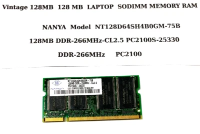 Nanya  128MB 128 MB  DDR-266MHZ  PC2100  RAM   SODIMM  Model NT128D64SH4B0GM-75B - Image 1 of 3