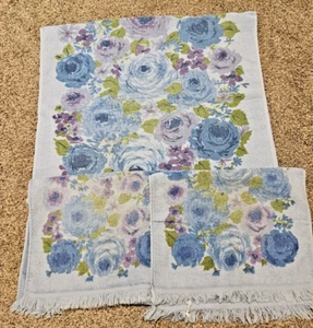 Fashion Manor blau lila Rosen Badetücher USA Vintage 70er Jahre - Bild 1 von 14
