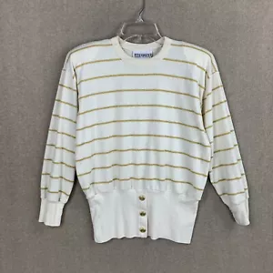 Peter Popovitch Women Sweater L Christmas Beige Crewneck Pullover Sparkle Stripe - Picture 1 of 17