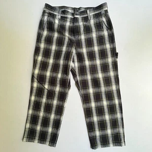 J Crew Trousers Canvas Painter Pants Mens 32x26 Plaid Tartan Navy Green ALTERED - Picture 1 of 5