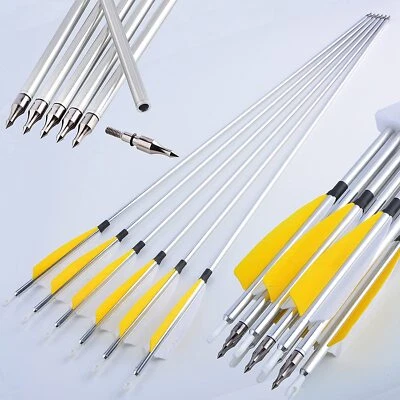 30" Aluminum Arrows SP500 Natural Feathers Archery Recurve Compound Bow Hunting - Image 1 of 4