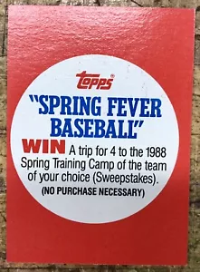 1987 Topps Baseball #NNO Spring Fever Baseball Contest Offer Card - Picture 1 of 2