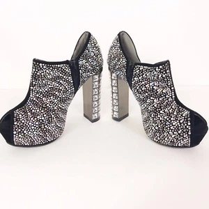 Lady Couture Rhinestone Bling Peep Toe Tobillo Botines Plataforma Chunky Heel Size 7 - Imagen 1 de 9