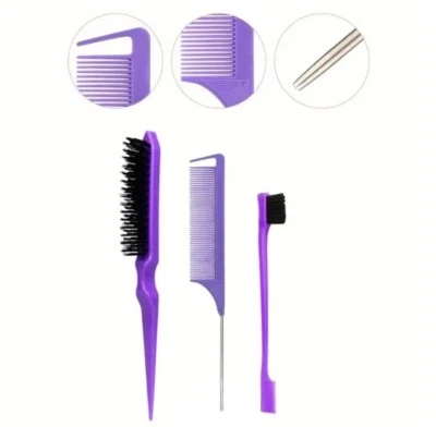 💜 Juego de 3 cepillos resbaladizos para el cabello cepillo para burlas peine para bordes cepillo para el cabello aseo Foto 1 de 4