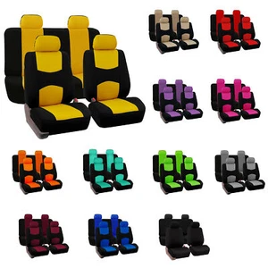 FH Group Flat Cloth Universal Fit Car Seat Covers SUV Van Solid Bench - Full Set - Picture 1 of 58