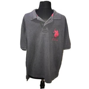 U.S. Polo Assn Gray 2 button Short Sleeve Mens Big Red Logo Size L Polo Shirt - Picture 1 of 6