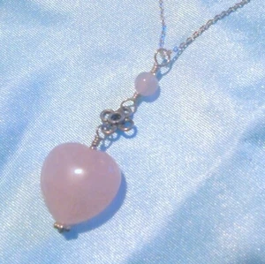Sterling Silber Rosenquarz Herz Anhänger Halskette - Bild 1 von 4