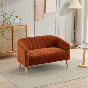 Modern Loveseat Corduroy Fabric Upholstered Couch Sofa with Wooden Nature Legs - Picture 1 of 12