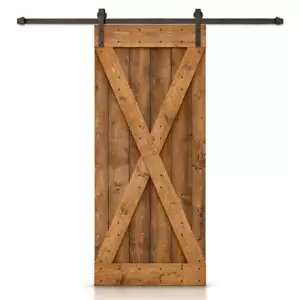 CALHOME Sliding Barn Door 26"x84" X-Wood Solid Core Rustic Walnut w/Hardware Kit - Picture 1 of 4