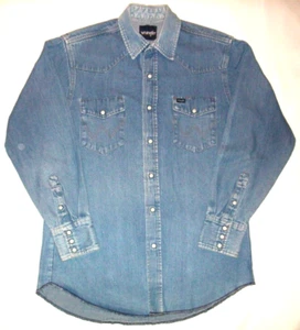 Camisa vaquera de manga larga Wrangler para hombre en lavado a piedra claro talla M/L talla a cuadros - Imagen 1 de 7
