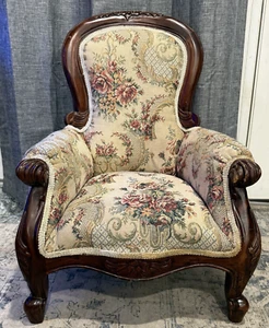 Antique Child/Doll Size Victorian Chair Carved detailed Mahogany Wood Floral - Picture 1 of 24