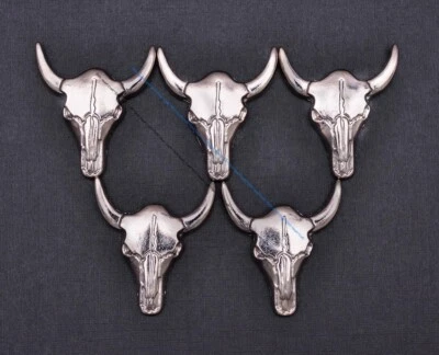 10X Western Cowboy Silver Bull Buffalo Skull Head Longhorn Leathercraft Concho - Image 1 of 4