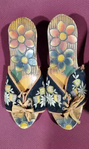 Vintage ‘40s? Carved Wooden Sandals Handpainted, from Philippines?? PLZ READ - Picture 1 of 12