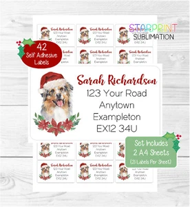 Australian Shepherd Hund 42 personalisierte Weihnachten Adressetiketten/Aufkleber - Nr.3 - Bild 1 von 1
