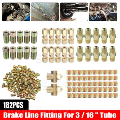 182 Piece Brake Line Tube Fitting Nuts Kit Female Male Inverted Flares On 3/16" - Изображение 1 из 4